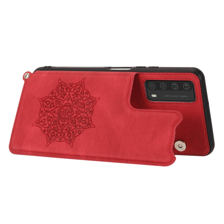 For Huawei Y7a Mandala Embossed PU + TPU Case with Holder & Card Slots & Photo Frame & Strap