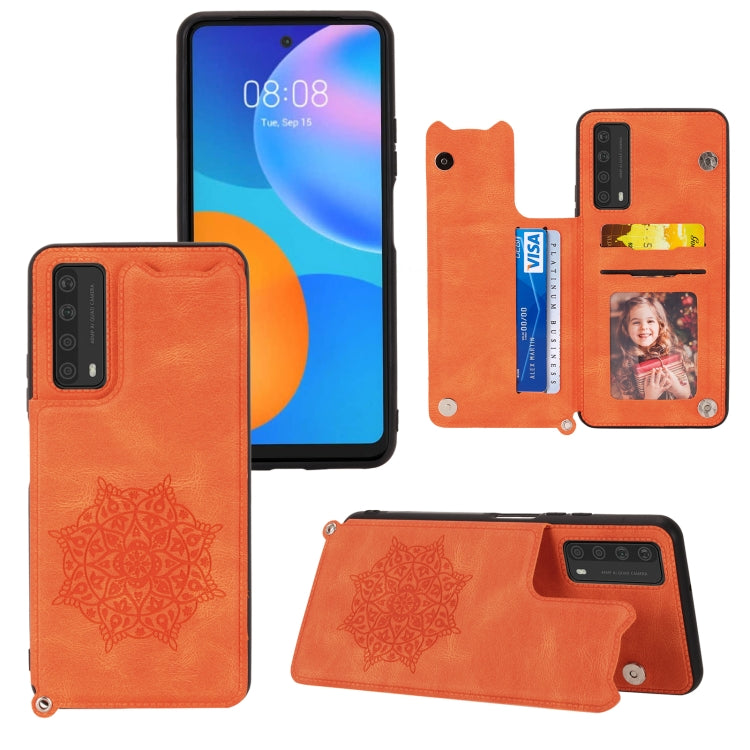 For Huawei Y7a Mandala Embossed PU + TPU Case with Holder & Card Slots & Photo Frame & Strap