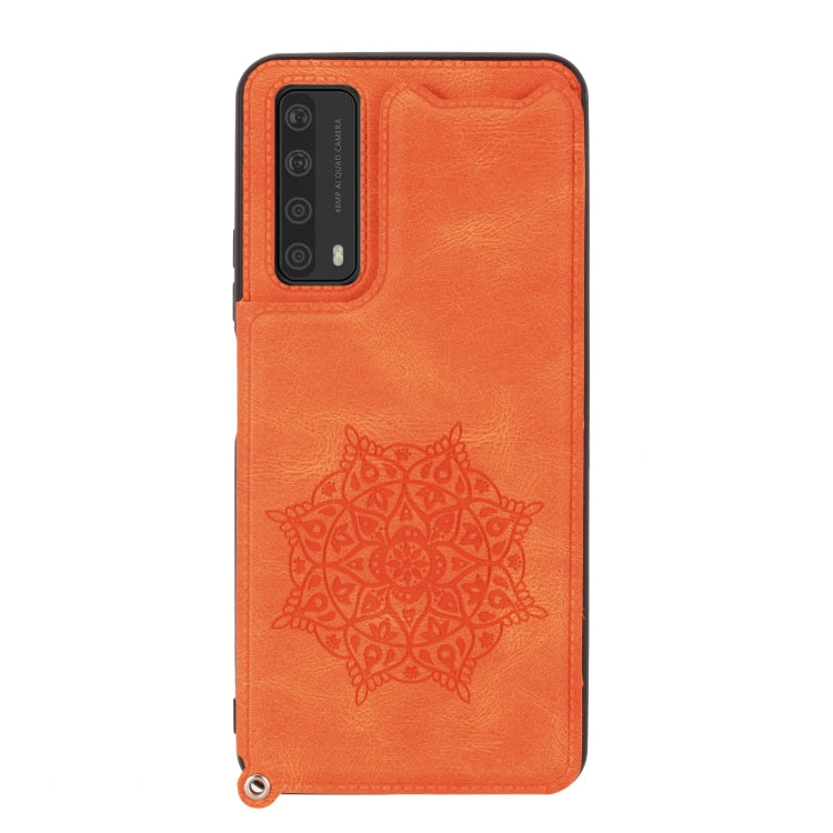 For Huawei Y7a Mandala Embossed PU + TPU Case with Holder & Card Slots & Photo Frame & Strap
