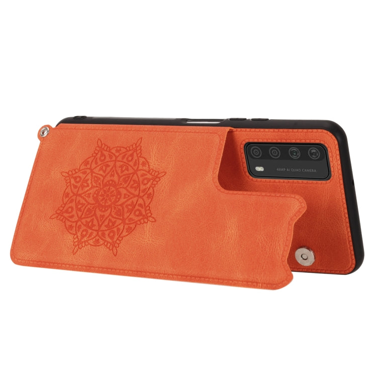 For Huawei Y7a Mandala Embossed PU + TPU Case with Holder & Card Slots & Photo Frame & Strap
