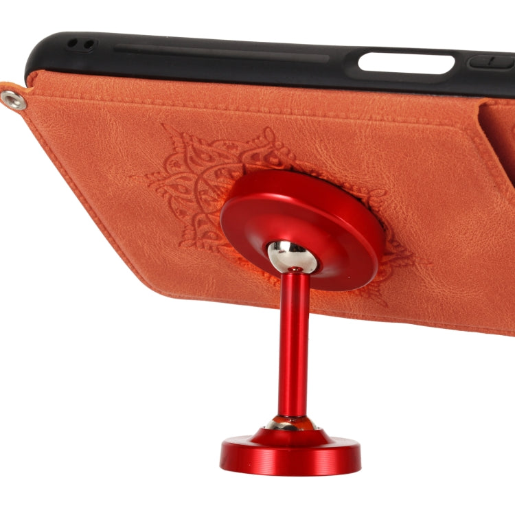 For Huawei Y7a Mandala Embossed PU + TPU Case with Holder & Card Slots & Photo Frame & Strap