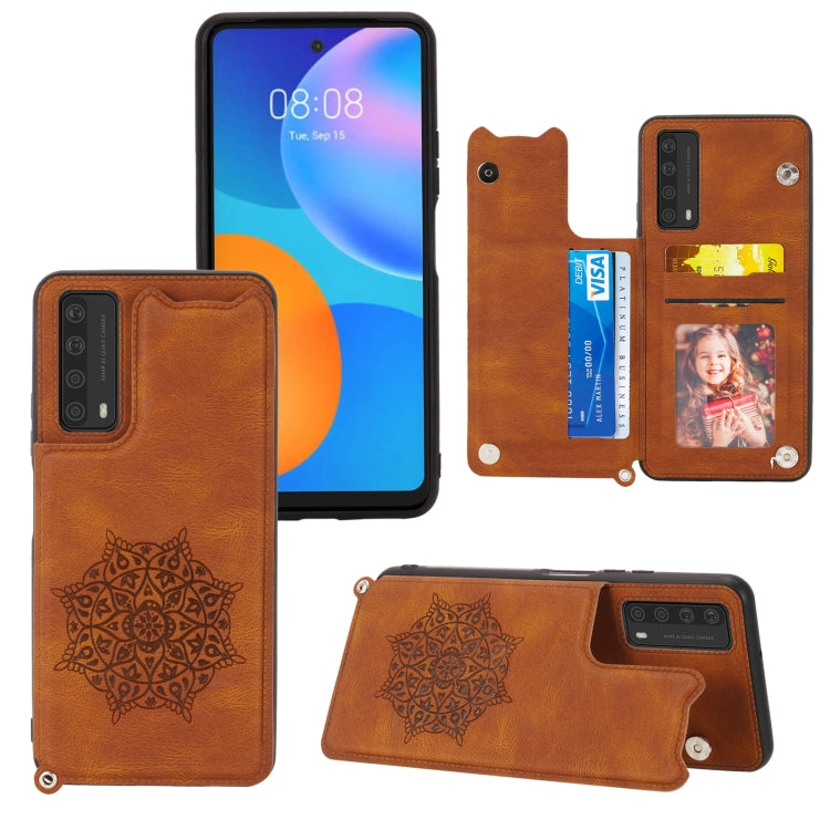For Huawei Y7a Mandala Embossed PU + TPU Case with Holder & Card Slots & Photo Frame & Strap