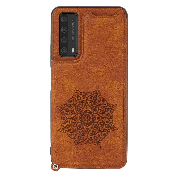 For Huawei Y7a Mandala Embossed PU + TPU Case with Holder & Card Slots & Photo Frame & Strap