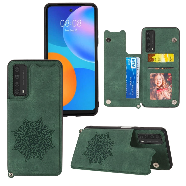 For Huawei Y7a Mandala Embossed PU + TPU Case with Holder & Card Slots & Photo Frame & Strap