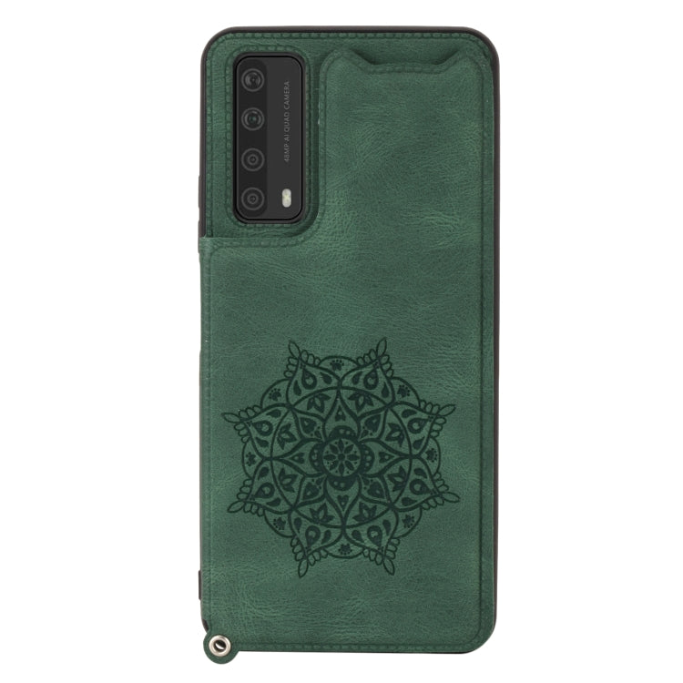For Huawei Y7a Mandala Embossed PU + TPU Case with Holder & Card Slots & Photo Frame & Strap
