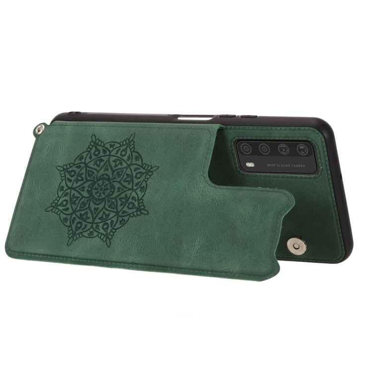 For Huawei Y7a Mandala Embossed PU + TPU Case with Holder & Card Slots & Photo Frame & Strap