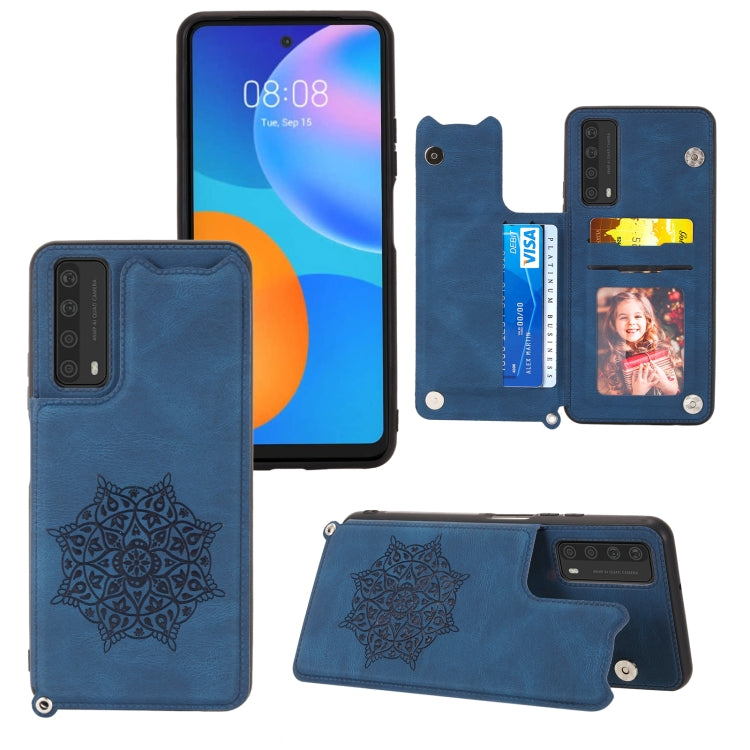 For Huawei Y7a Mandala Embossed PU + TPU Case with Holder & Card Slots & Photo Frame & Strap