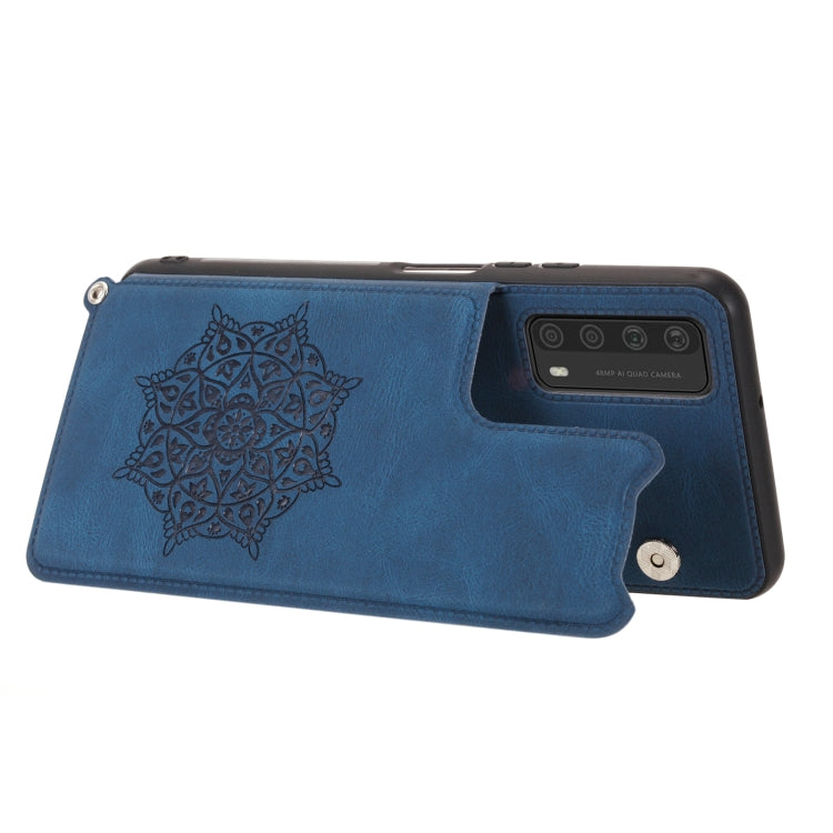 For Huawei Y7a Mandala Embossed PU + TPU Case with Holder & Card Slots & Photo Frame & Strap