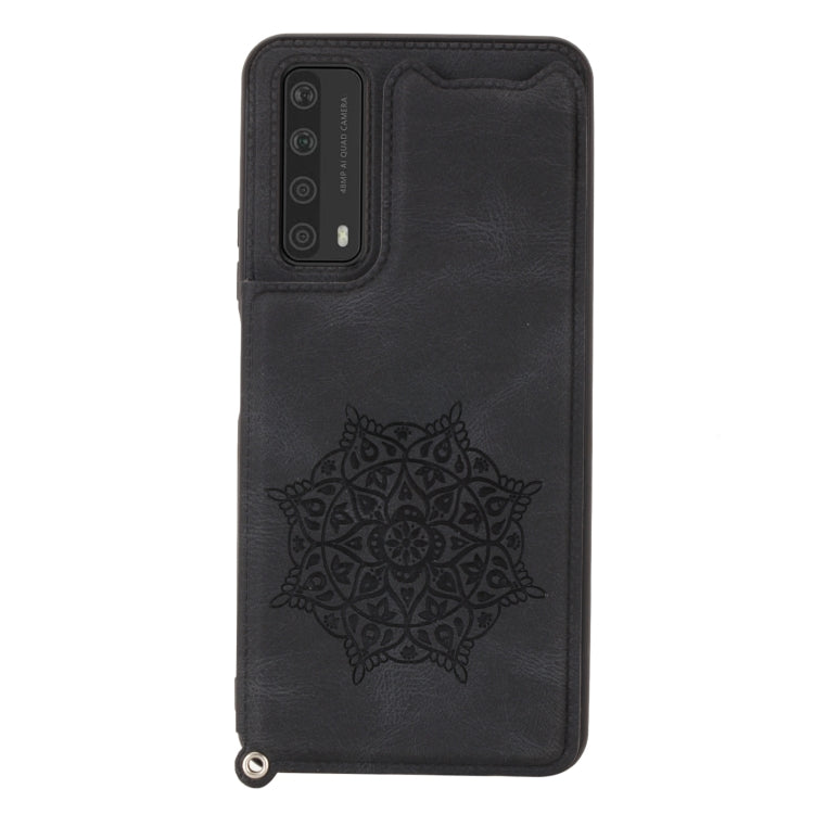 For Huawei Y7a Mandala Embossed PU + TPU Case with Holder & Card Slots & Photo Frame & Strap
