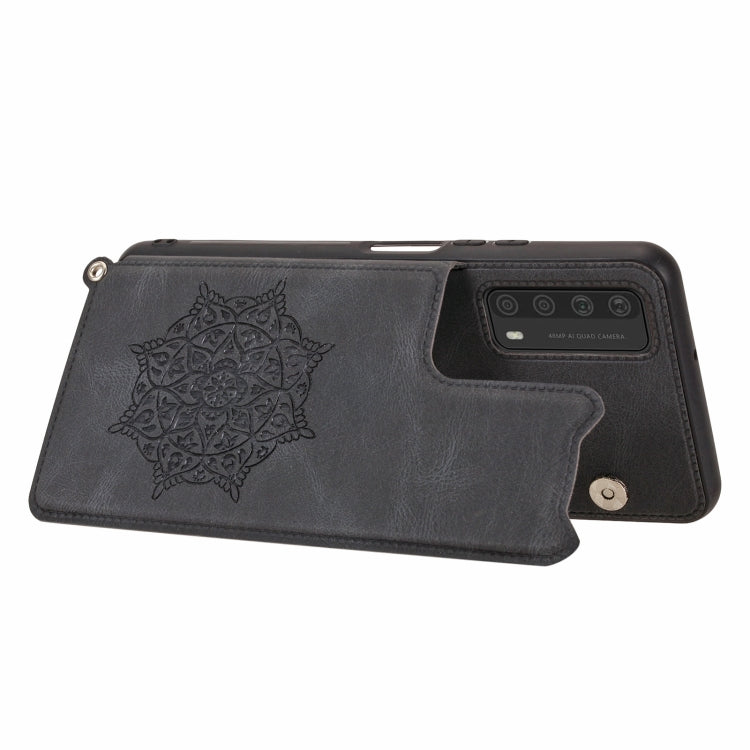 For Huawei Y7a Mandala Embossed PU + TPU Case with Holder & Card Slots & Photo Frame & Strap