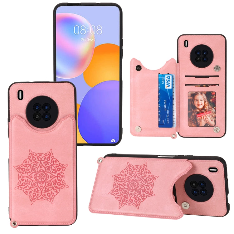 For Huawei Y9a Mandala Embossed PU + TPU Case with Holder & Card Slots & Photo Frame & Strap