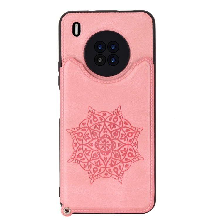 For Huawei Y9a Mandala Embossed PU + TPU Case with Holder & Card Slots & Photo Frame & Strap
