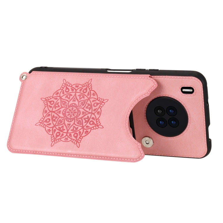 For Huawei Y9a Mandala Embossed PU + TPU Case with Holder & Card Slots & Photo Frame & Strap
