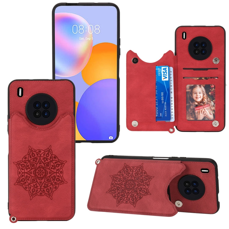 For Huawei Y9a Mandala Embossed PU + TPU Case with Holder & Card Slots & Photo Frame & Strap