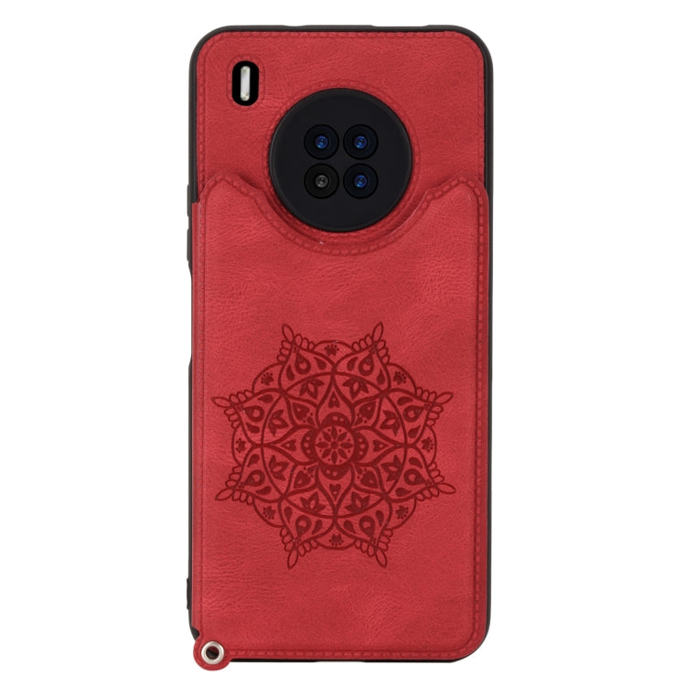 For Huawei Y9a Mandala Embossed PU + TPU Case with Holder & Card Slots & Photo Frame & Strap