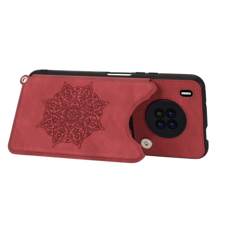 For Huawei Y9a Mandala Embossed PU + TPU Case with Holder & Card Slots & Photo Frame & Strap