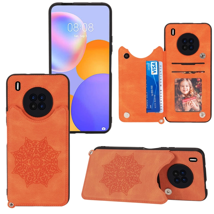 For Huawei Y9a Mandala Embossed PU + TPU Case with Holder & Card Slots & Photo Frame & Strap