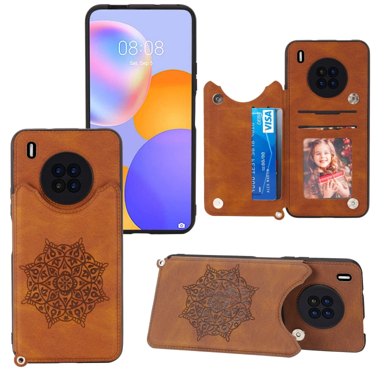 For Huawei Y9a Mandala Embossed PU + TPU Case with Holder & Card Slots & Photo Frame & Strap
