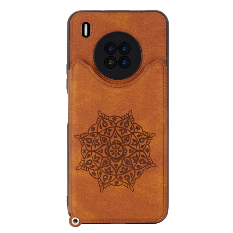 For Huawei Y9a Mandala Embossed PU + TPU Case with Holder & Card Slots & Photo Frame & Strap