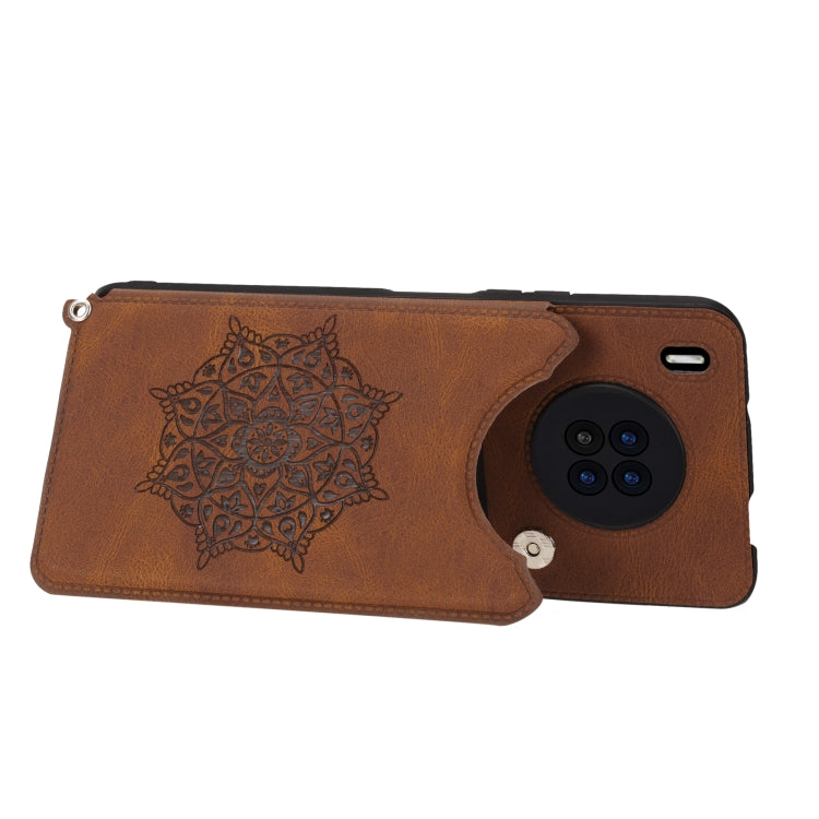 For Huawei Y9a Mandala Embossed PU + TPU Case with Holder & Card Slots & Photo Frame & Strap