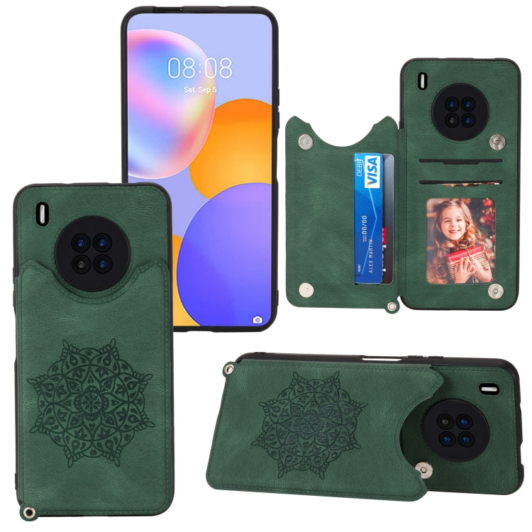For Huawei Y9a Mandala Embossed PU + TPU Case with Holder & Card Slots & Photo Frame & Strap