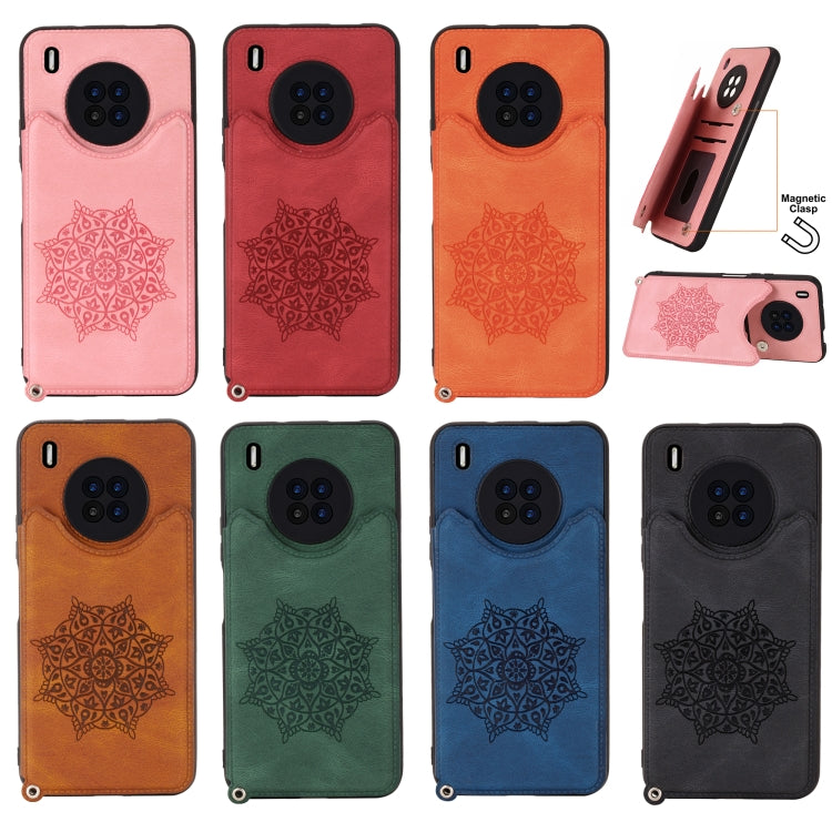 For Huawei Y9a Mandala Embossed PU + TPU Case with Holder & Card Slots & Photo Frame & Strap