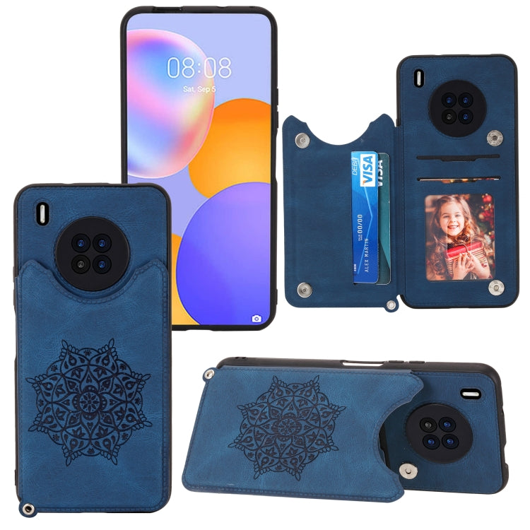 For Huawei Y9a Mandala Embossed PU + TPU Case with Holder & Card Slots & Photo Frame & Strap