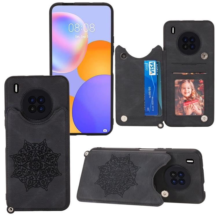 For Huawei Y9a Mandala Embossed PU + TPU Case with Holder & Card Slots & Photo Frame & Strap