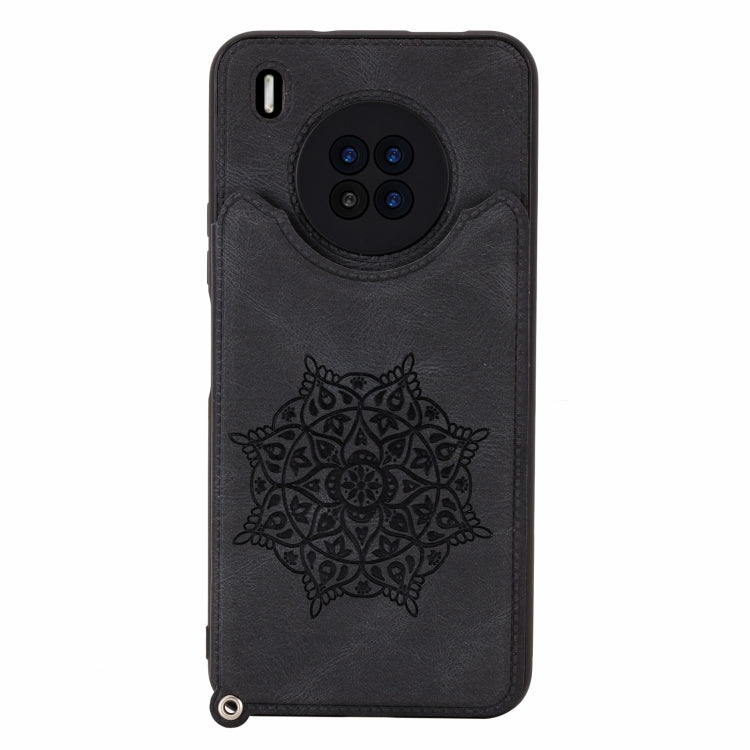 For Huawei Y9a Mandala Embossed PU + TPU Case with Holder & Card Slots & Photo Frame & Strap
