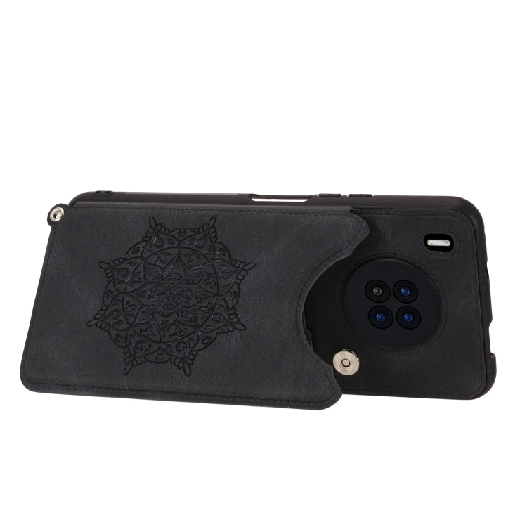 For Huawei Y9a Mandala Embossed PU + TPU Case with Holder & Card Slots & Photo Frame & Strap