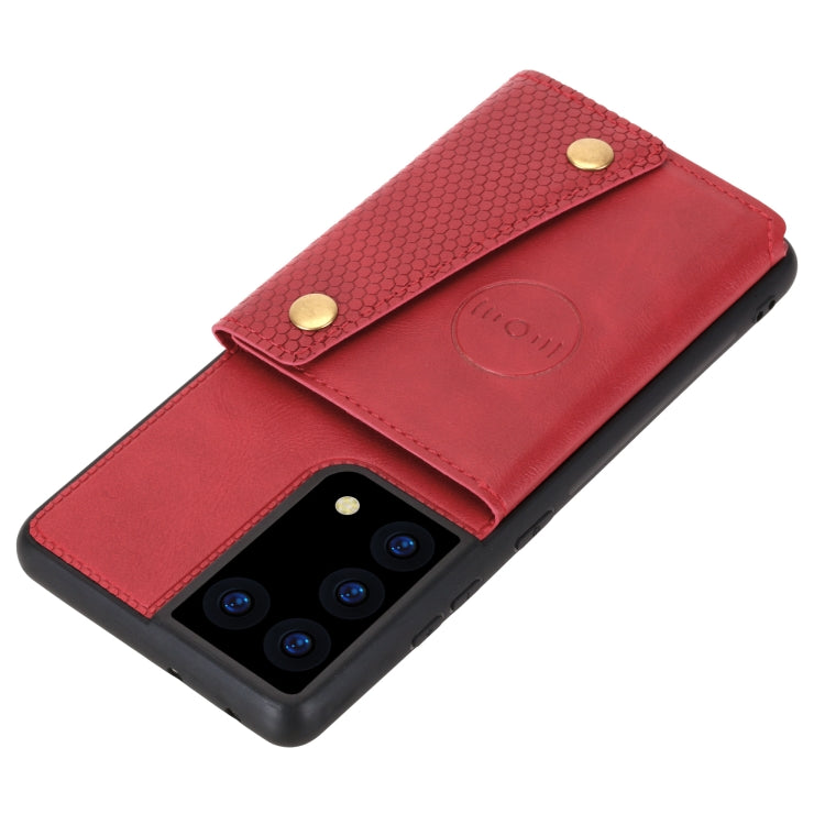 For Samsung Galaxy S21 Ultra 5G Double Buckle PU + TPU Shockproof Magnetic Protective Case with Card Slot & Holder