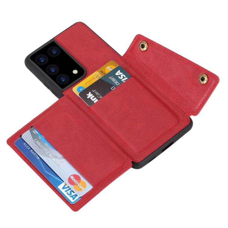 For Samsung Galaxy S21 Ultra 5G Double Buckle PU + TPU Shockproof Magnetic Protective Case with Card Slot & Holder