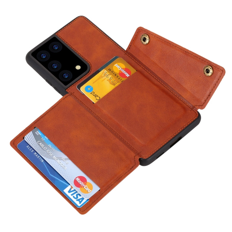 For Samsung Galaxy S21 Ultra 5G Double Buckle PU + TPU Shockproof Magnetic Protective Case with Card Slot & Holder