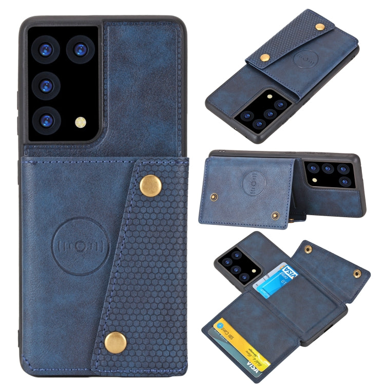 For Samsung Galaxy S21 Ultra 5G Double Buckle PU + TPU Shockproof Magnetic Protective Case with Card Slot & Holder
