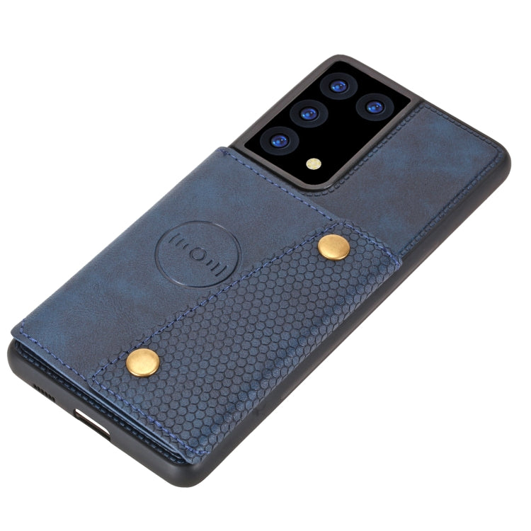For Samsung Galaxy S21 Ultra 5G Double Buckle PU + TPU Shockproof Magnetic Protective Case with Card Slot & Holder