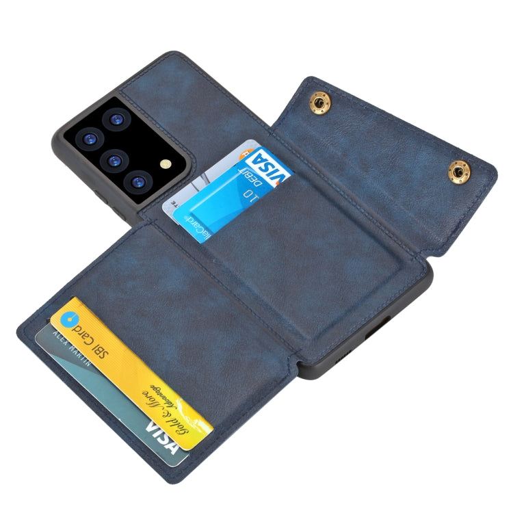 For Samsung Galaxy S21 Ultra 5G Double Buckle PU + TPU Shockproof Magnetic Protective Case with Card Slot & Holder