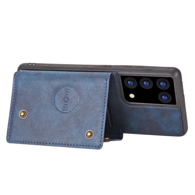 For Samsung Galaxy S21 Ultra 5G Double Buckle PU + TPU Shockproof Magnetic Protective Case with Card Slot & Holder