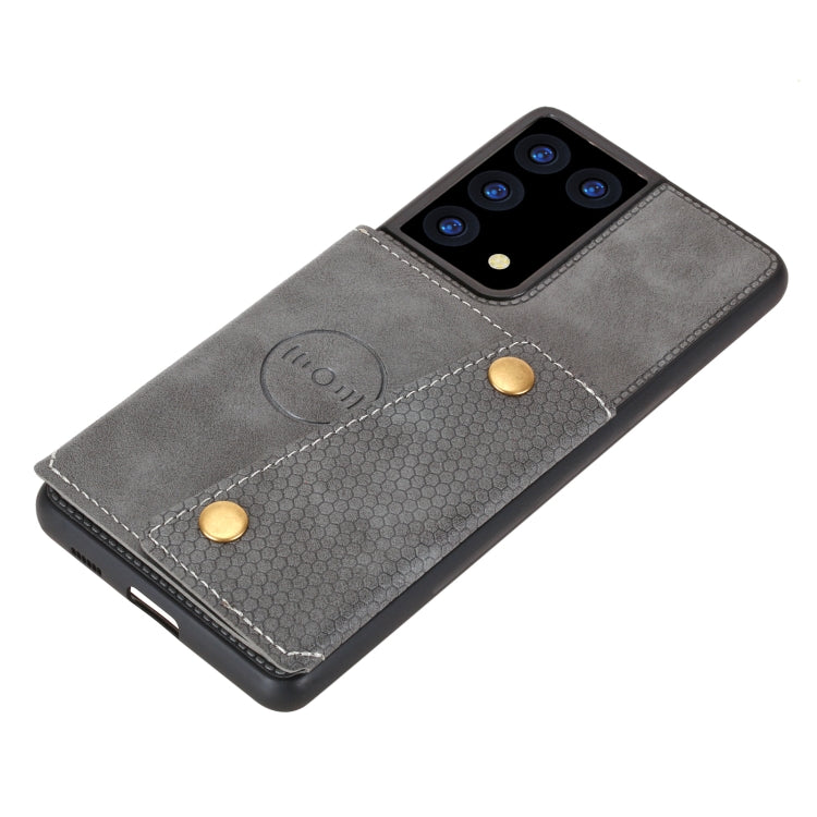 For Samsung Galaxy S21 Ultra 5G Double Buckle PU + TPU Shockproof Magnetic Protective Case with Card Slot & Holder