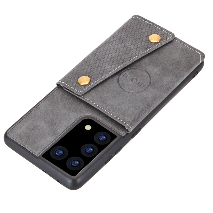 For Samsung Galaxy S21 Ultra 5G Double Buckle PU + TPU Shockproof Magnetic Protective Case with Card Slot & Holder