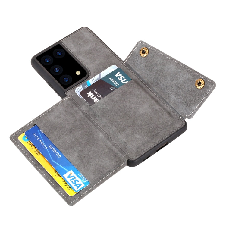For Samsung Galaxy S21 Ultra 5G Double Buckle PU + TPU Shockproof Magnetic Protective Case with Card Slot & Holder
