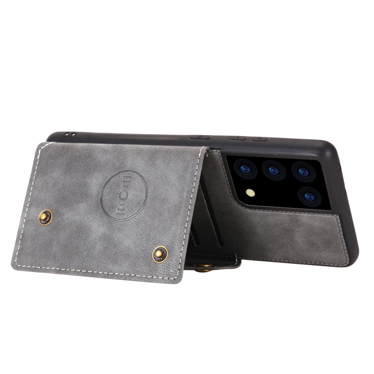 For Samsung Galaxy S21 Ultra 5G Double Buckle PU + TPU Shockproof Magnetic Protective Case with Card Slot & Holder