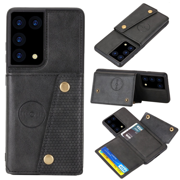 For Samsung Galaxy S21 Ultra 5G Double Buckle PU + TPU Shockproof Magnetic Protective Case with Card Slot & Holder