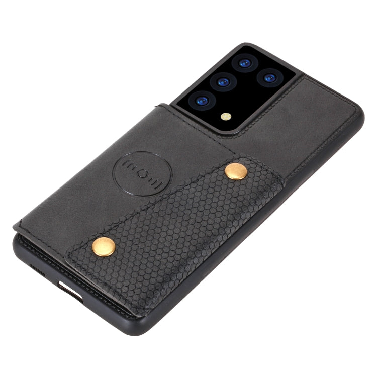 For Samsung Galaxy S21 Ultra 5G Double Buckle PU + TPU Shockproof Magnetic Protective Case with Card Slot & Holder