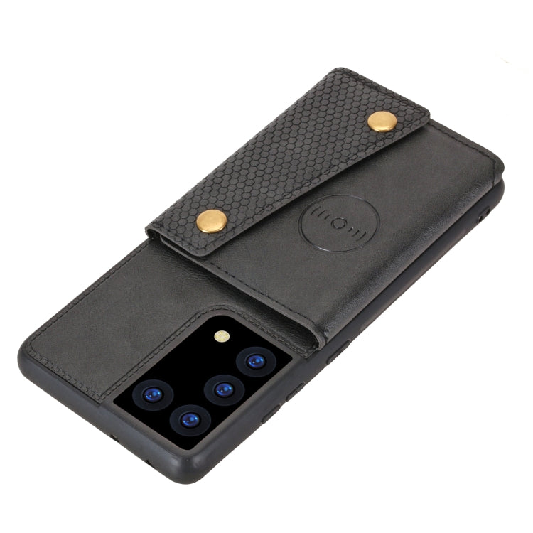For Samsung Galaxy S21 Ultra 5G Double Buckle PU + TPU Shockproof Magnetic Protective Case with Card Slot & Holder