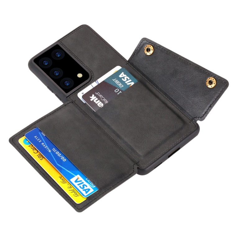 For Samsung Galaxy S21 Ultra 5G Double Buckle PU + TPU Shockproof Magnetic Protective Case with Card Slot & Holder