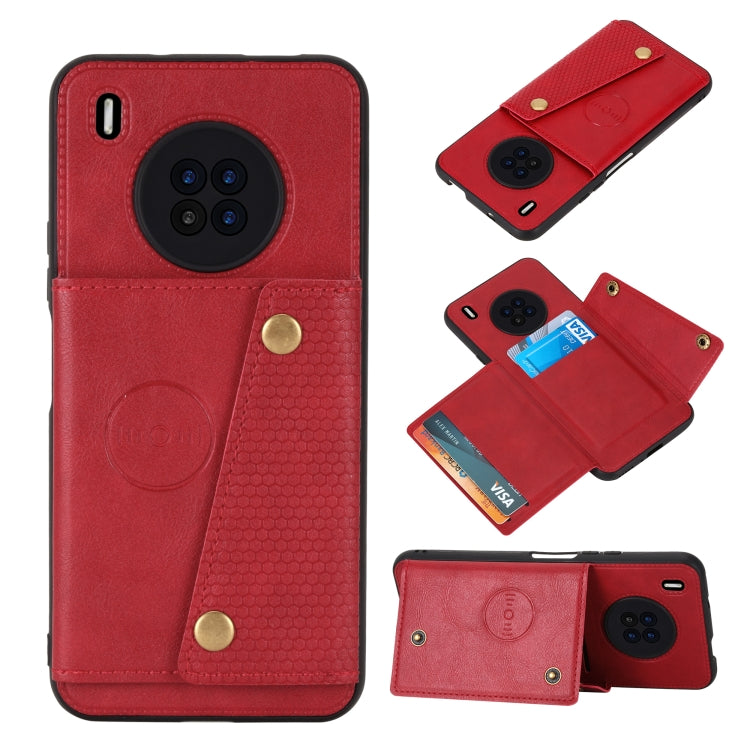 For Huawei Y9a Double Buckle PU + TPU Shockproof Magnetic Protective Case with Card Slot & Holder