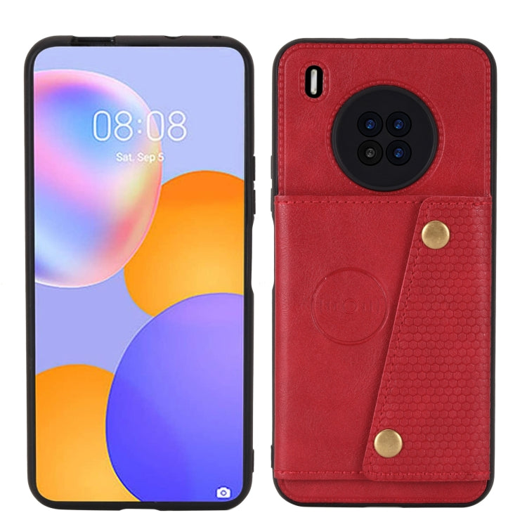 For Huawei Y9a Double Buckle PU + TPU Shockproof Magnetic Protective Case with Card Slot & Holder