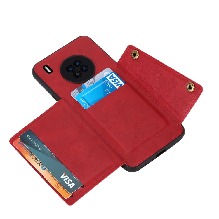 For Huawei Y9a Double Buckle PU + TPU Shockproof Magnetic Protective Case with Card Slot & Holder