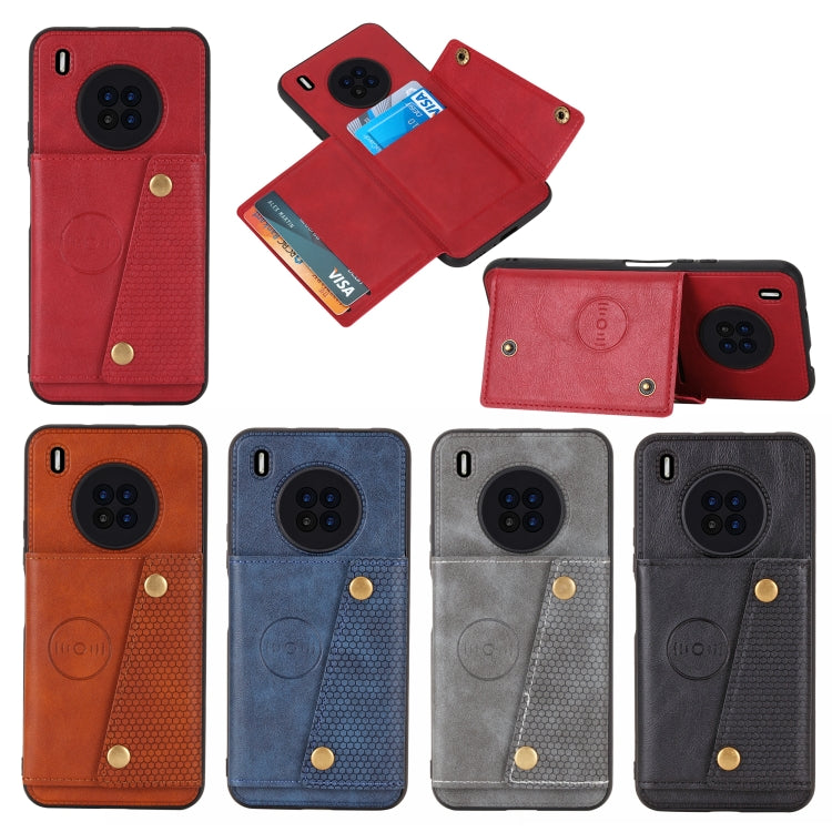 For Huawei Y9a Double Buckle PU + TPU Shockproof Magnetic Protective Case with Card Slot & Holder