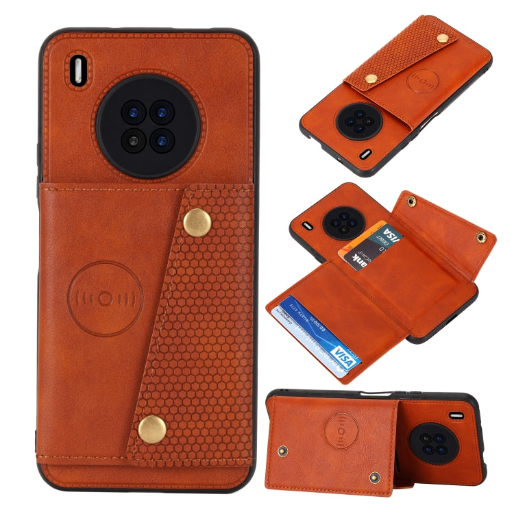 For Huawei Y9a Double Buckle PU + TPU Shockproof Magnetic Protective Case with Card Slot & Holder